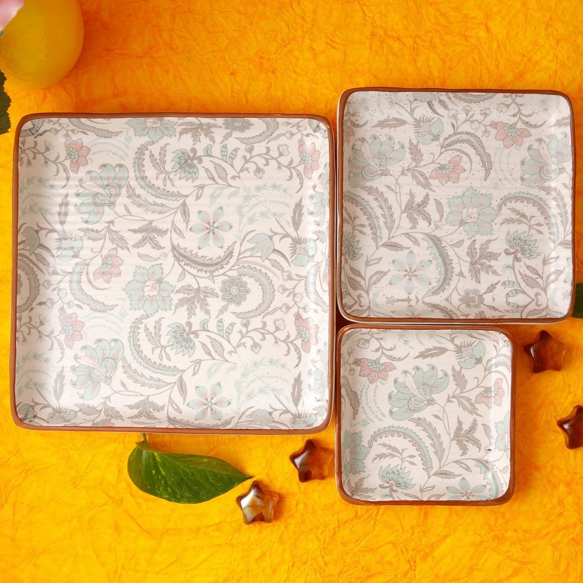 Green Flower Platter Set of 3 - 4X6X8 Inch