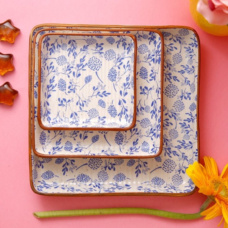 Blue Floral Platter Set of 3 - 4X6X8 Inch