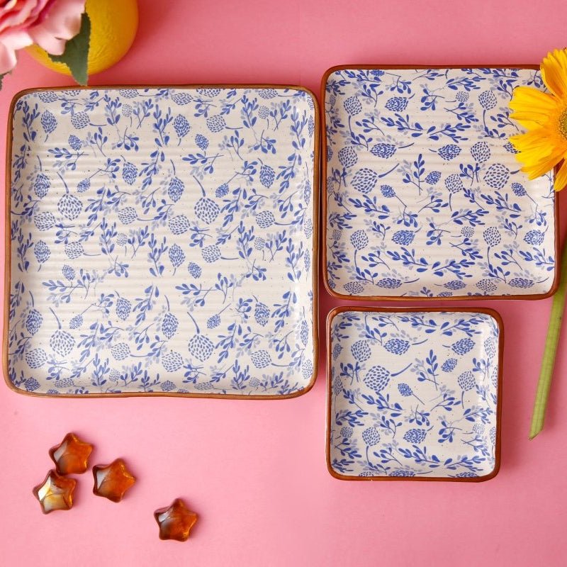 Blue Floral Platter Set of 3 - 4X6X8 Inch