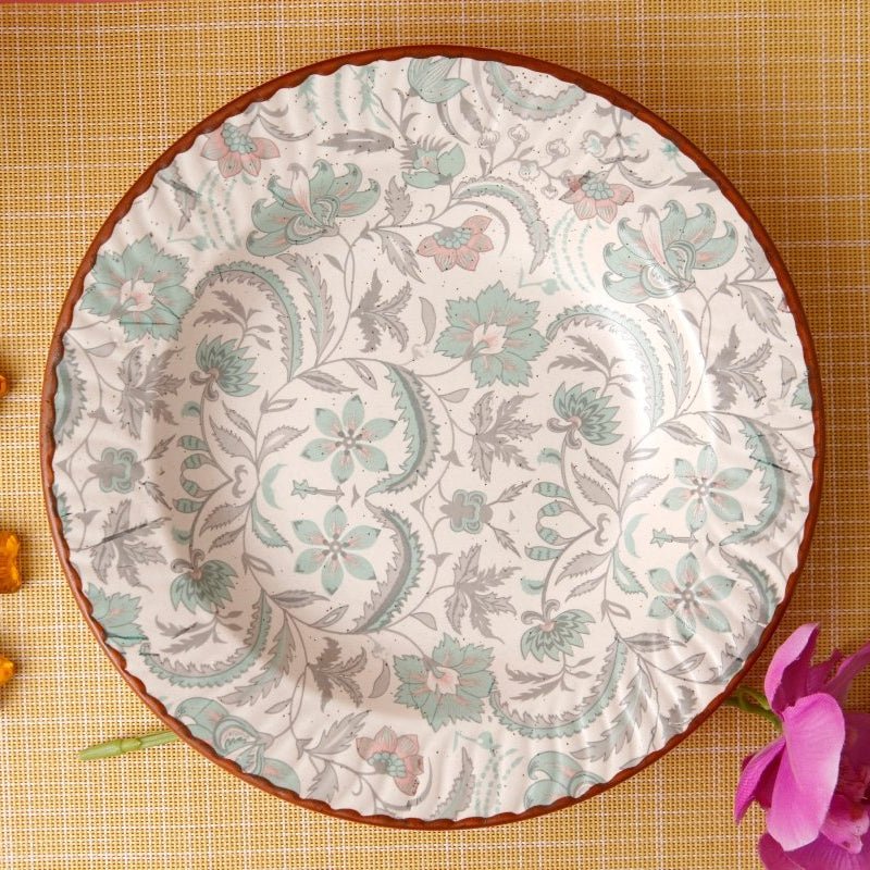 Green Flower Pasta Plate - 9 Inch