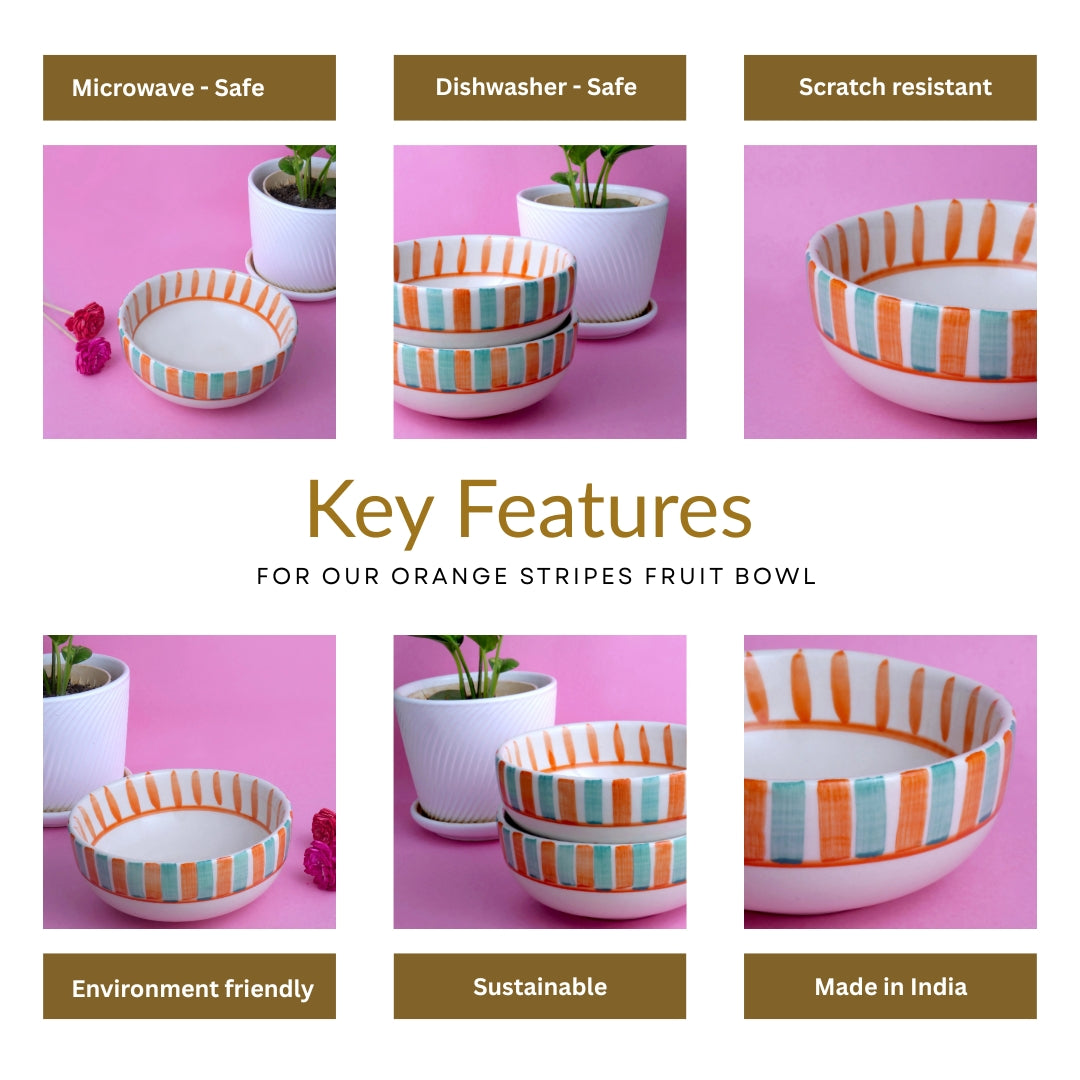 Orange Stripes Fruit Bowl - 5 Inch