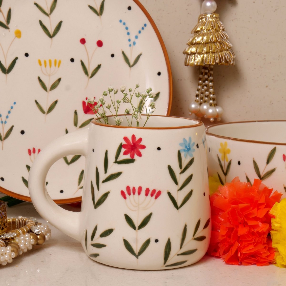 Dilkhush Mug, Dilkhush Quarter Plate, Dilkhush Serving Bowl - Set of 3