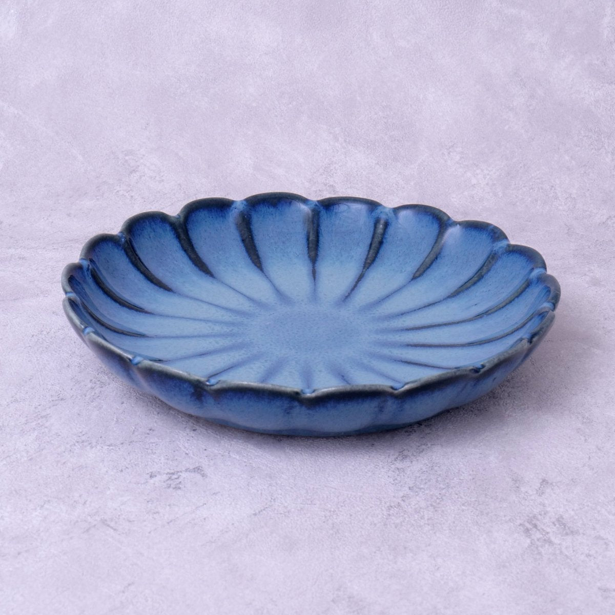 Blue Scalloped Chaat Plate - 5.5 Inch