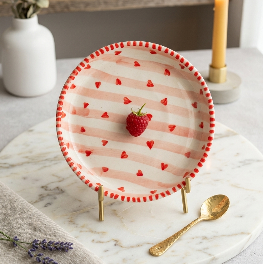 Red Heart with Stripes Plate - 5 Inch (Set of 2)